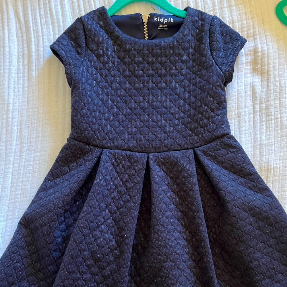 Quilted Navy Blue with Silver Sparkles Girls Dress
